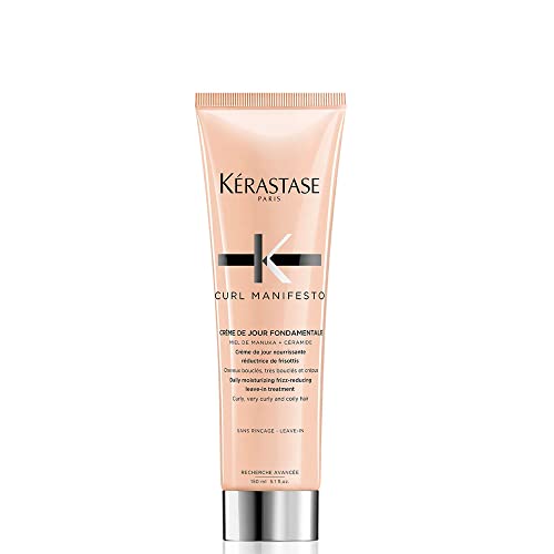 KERASTASE Curl Manifesto Crème de Jour Fondamentale Hair Cream | Leave In Treatment & Heat Protectant | Controls Frizz & Enhances Curls | For All Curly Hair Types & Textures | 5.1 Fl Oz